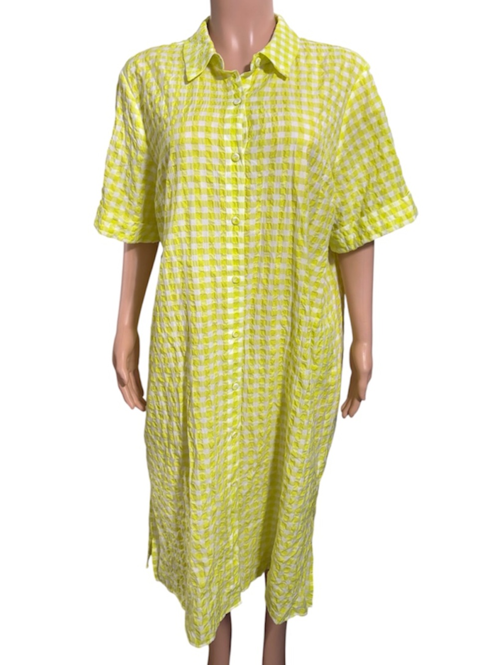 NWT PERSONA by Marina Rinaldi Women’s Yellow Gingham Midi Shirt Dress with Belt - Picture 3 of 16